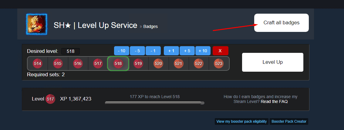 How do quickly craft all the badges in Steam using the 'SteamLevelU Extension' plugin?